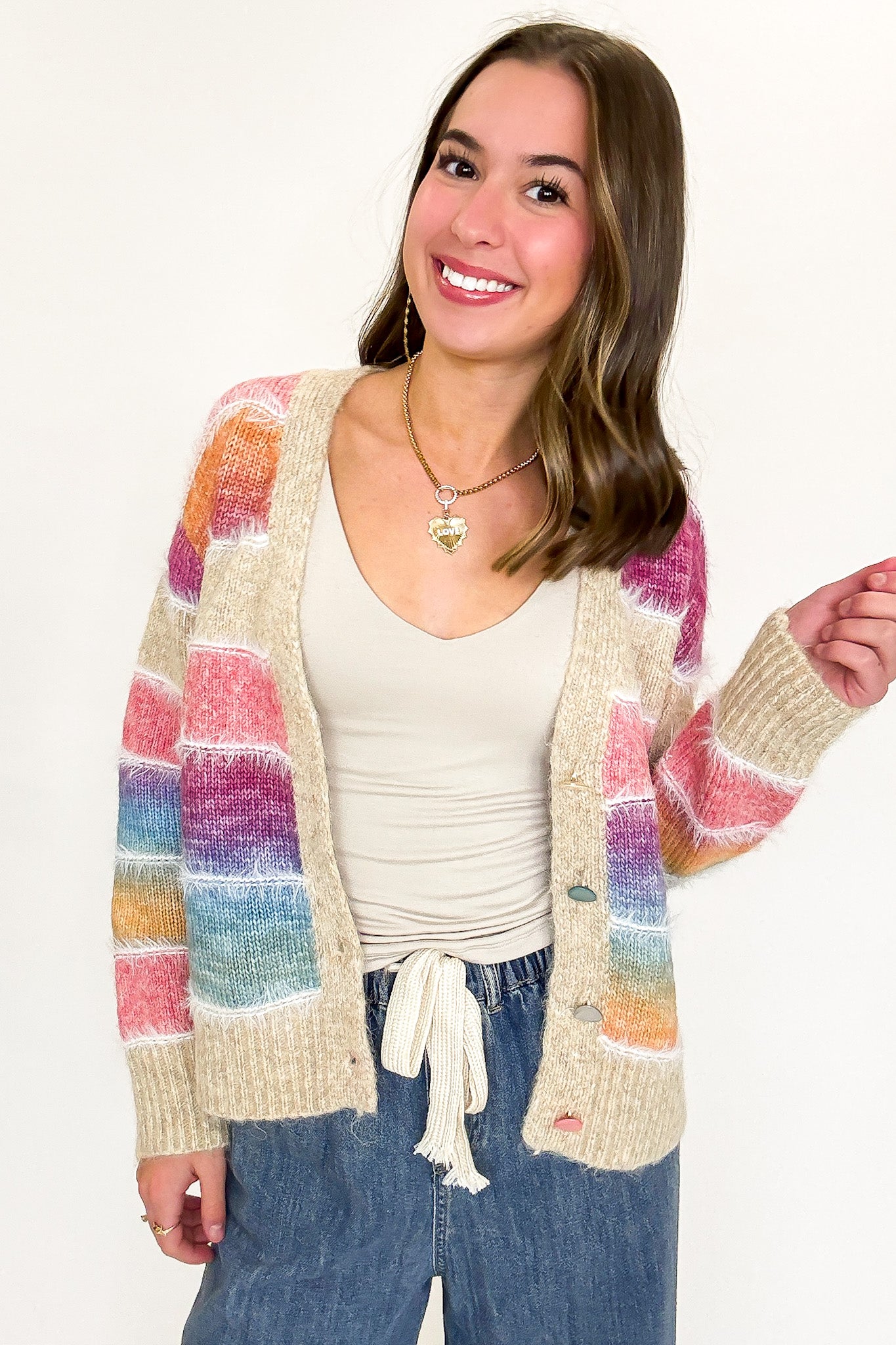 Gradient Glow Ombre Striped Knit Cardigan Sweater - Madison and Mallory