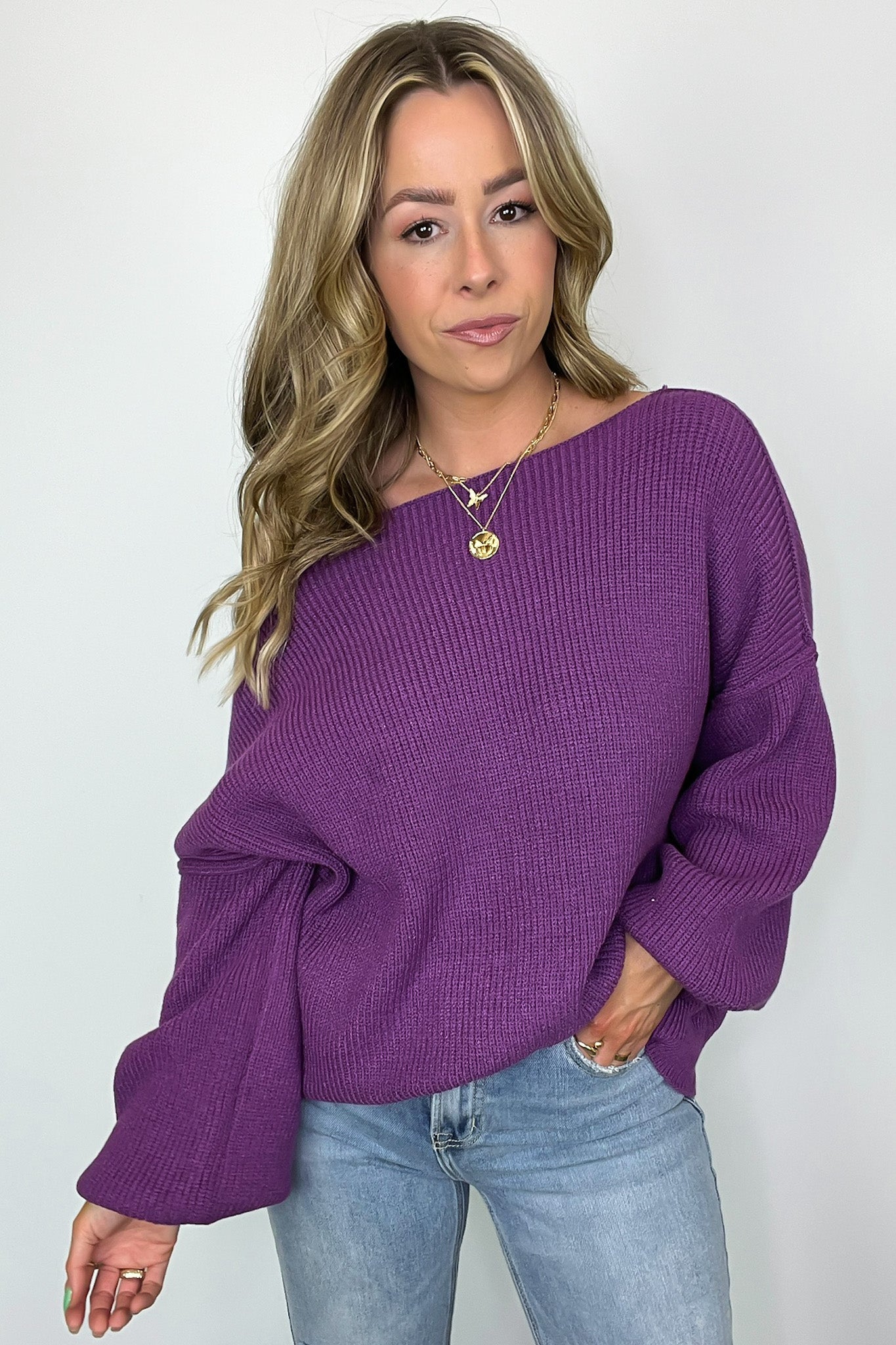 French Violet / S Gramm Boat Neck Ribbed Knit Sweater - Madison and Mallory