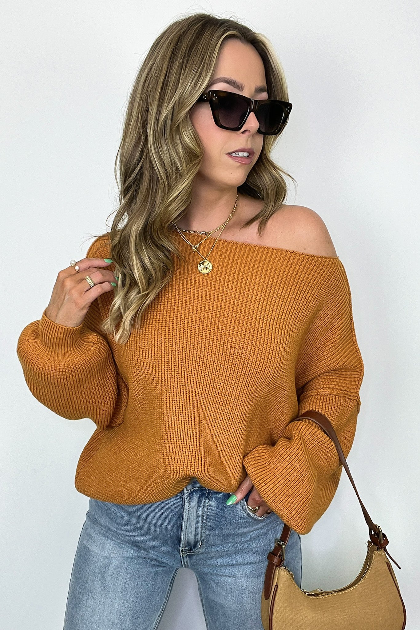 Honey Ginger / S Gramm Boat Neck Ribbed Knit Sweater - Madison and Mallory