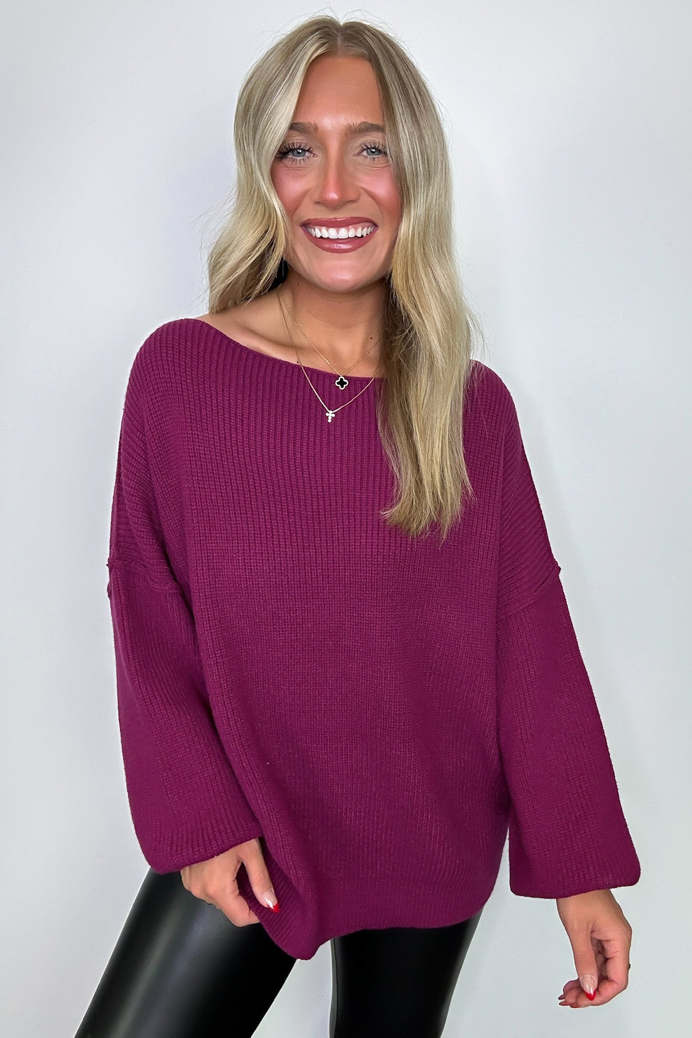 Red Plum / S Gramm Boat Neck Ribbed Knit Sweater - Madison and Mallory