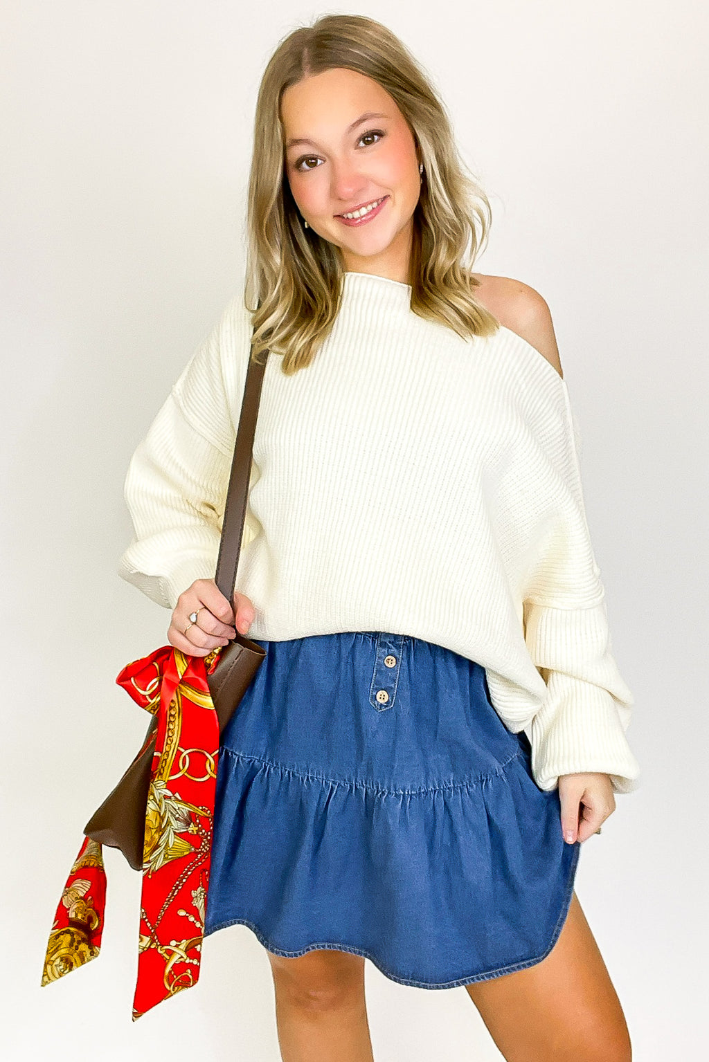 Ivory / S Gramm Boat Neck Ribbed Knit Sweater - Madison and Mallory