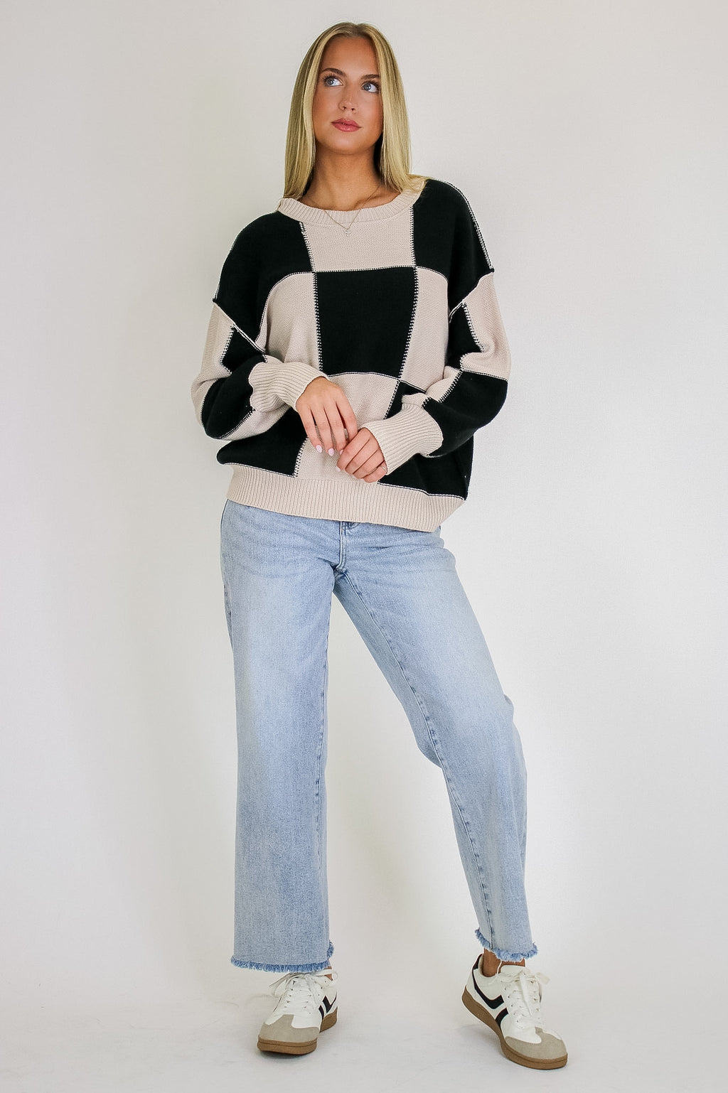 Grid Game Checkered Knit Sweater - Madison and Mallory