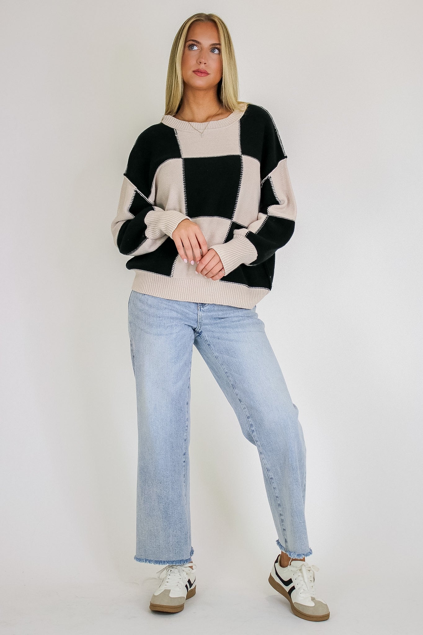 Grid Game Checkered Knit Sweater