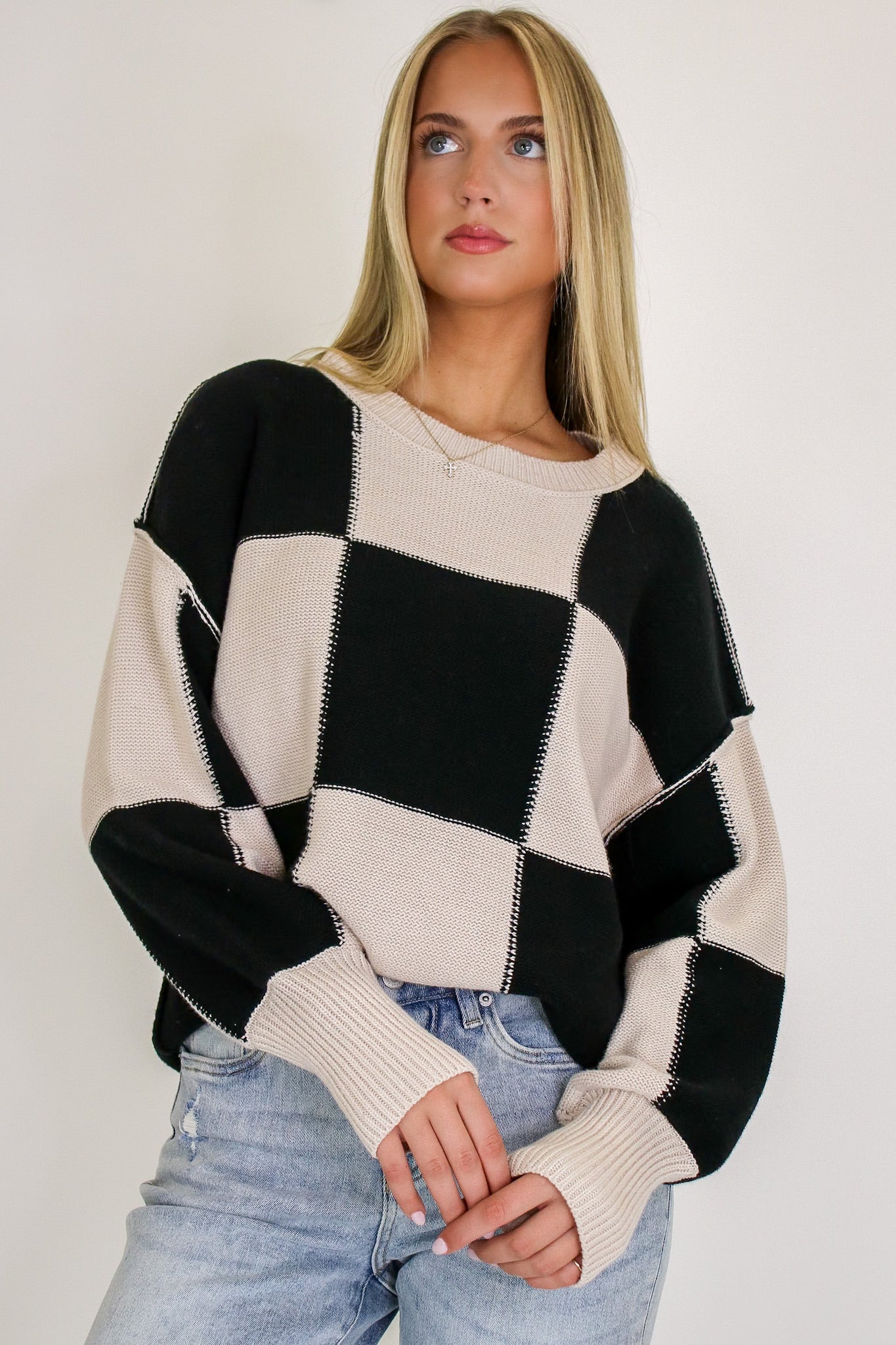 Grid Game Checkered Knit Sweater