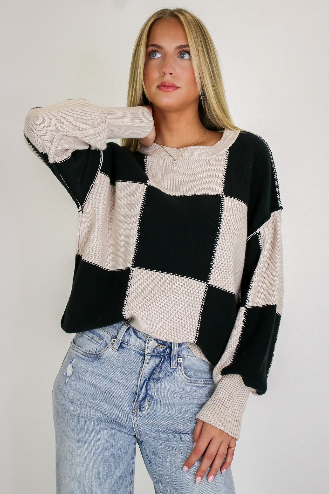 Grid Game Checkered Knit Sweater - Madison and Mallory