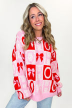 HO HO Holiday Bow Check Knit Sweater - FINAL SALE - Madison and Mallory