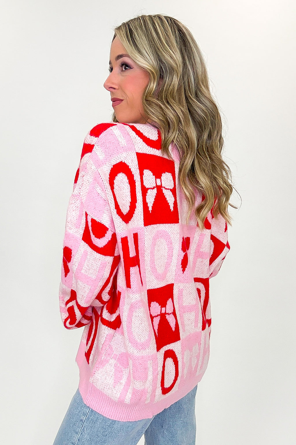 HO HO Holiday Bow Check Knit Sweater - FINAL SALE - Madison and Mallory