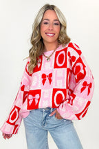 HO HO Holiday Bow Check Knit Sweater - FINAL SALE - Madison and Mallory