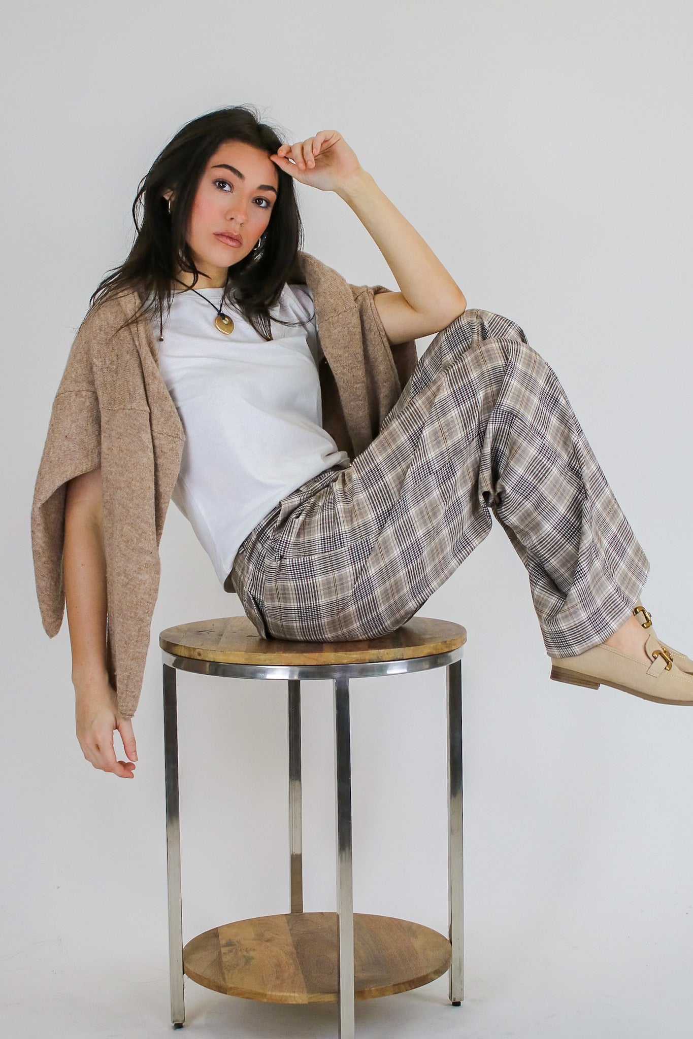 Hadley Plaid Wide Leg Trousers