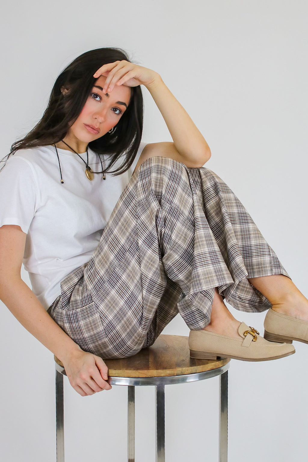 Hadley Plaid Wide Leg Trousers