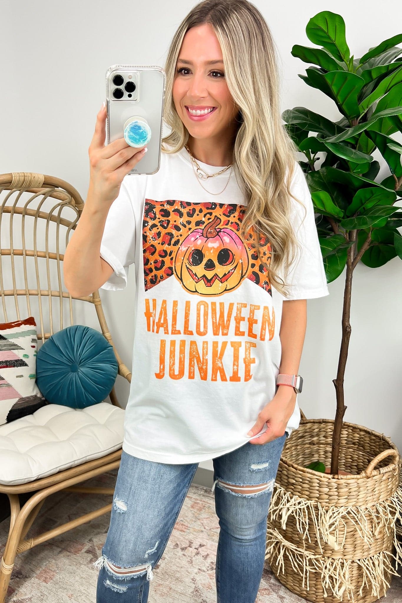 SM / White Halloween Junkie Oversized Graphic Tee - FINAL SALE - Madison and Mallory