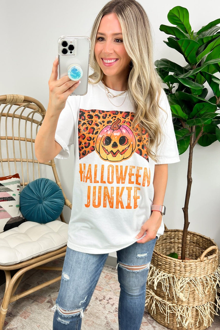 SM / White Halloween Junkie Oversized Graphic Tee - Madison and Mallory
