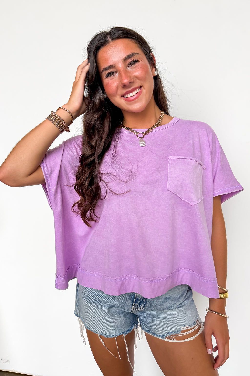 Bright Lavender / SM Halo Drift Oversized Pocket Top - Madison and Mallory