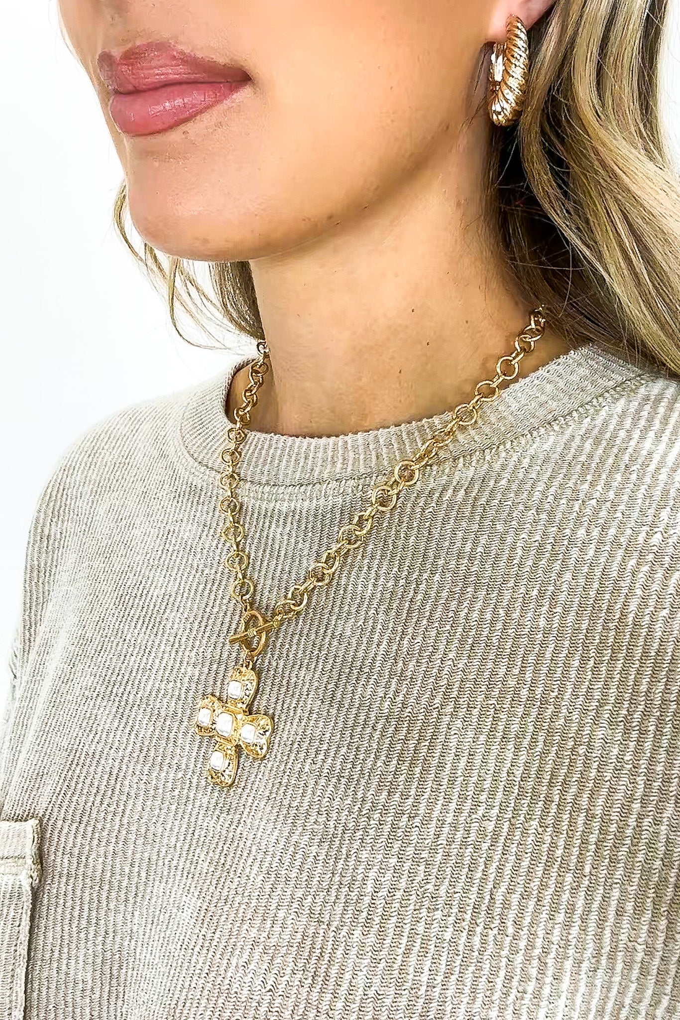 Halo Point Stone Cross Pendant Pointed Toggle Necklace - Madison and Mallory