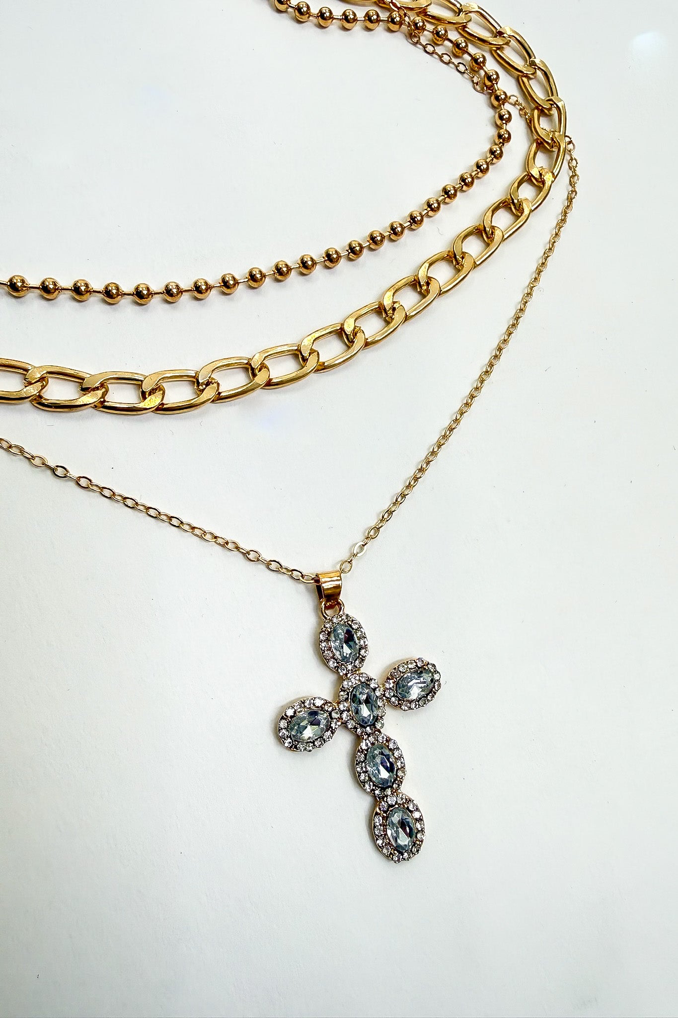 Halo Shine Rhinestone Cross Multi Layer Necklace - Madison and Mallory