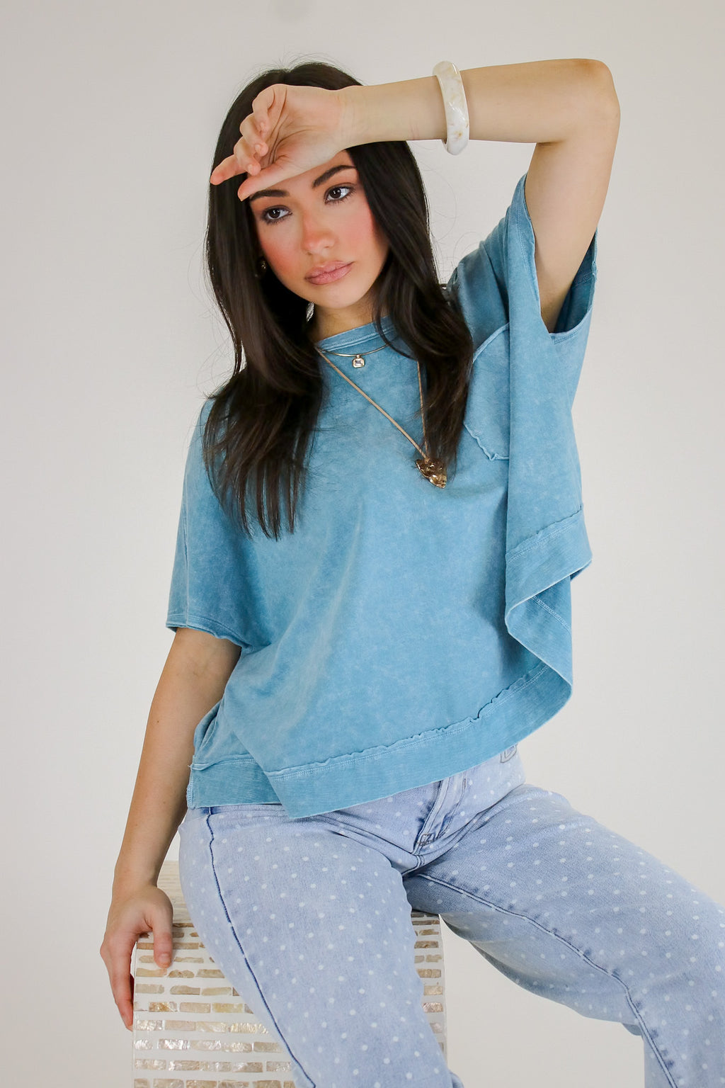 Blue Gray / SM Halo Drift Oversized Pocket Top - Madison and Mallory