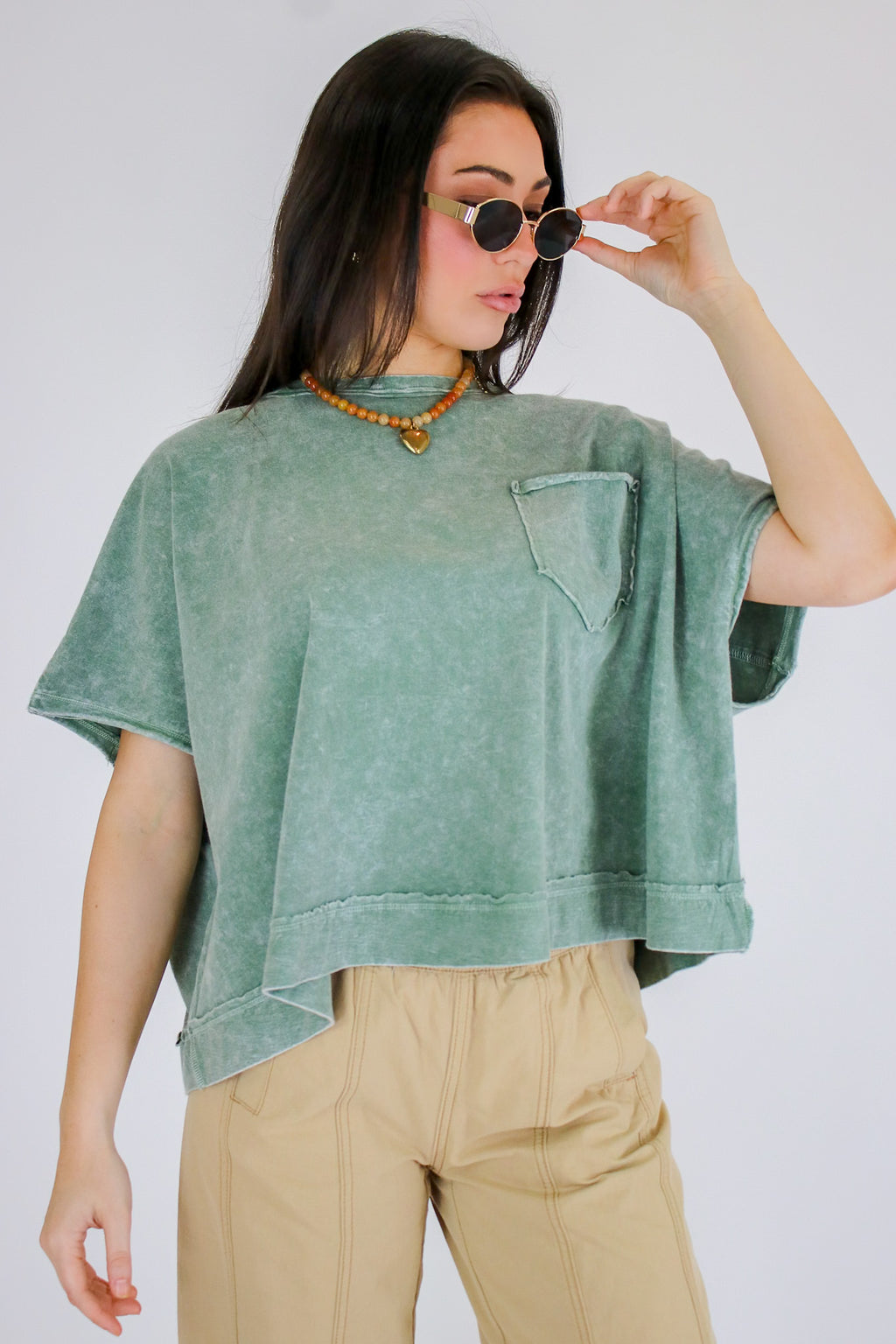 Light Olive / SM Halo Drift Oversized Pocket Top - Madison and Mallory