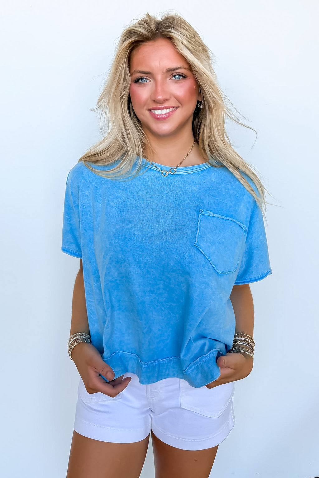 Sky Blue / SM Halo Drift Oversized Pocket Top - Madison and Mallory