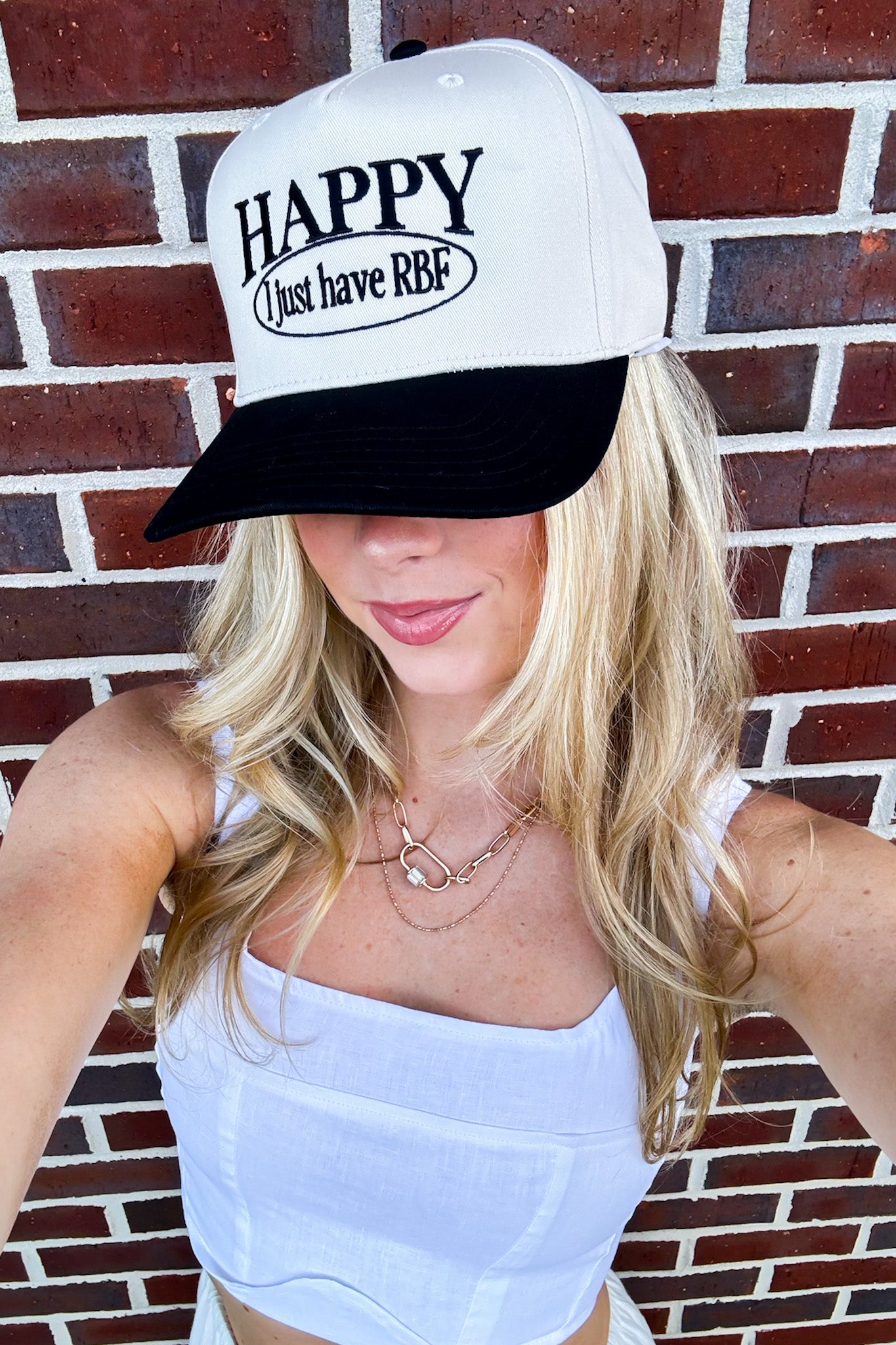 Black/Natural Happy I Just Have RBF Graphic Snapback Hat - Madison and Mallory