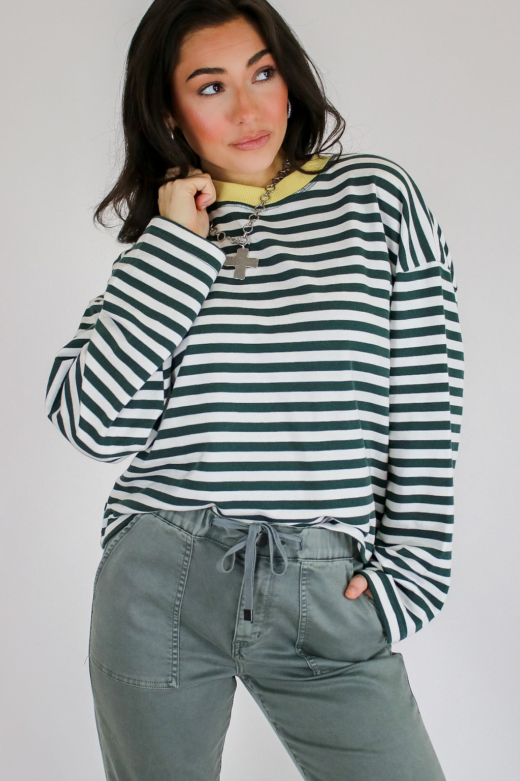 Hunter Green Multi / S Harbor Stripe Tee - Madison and Mallory
