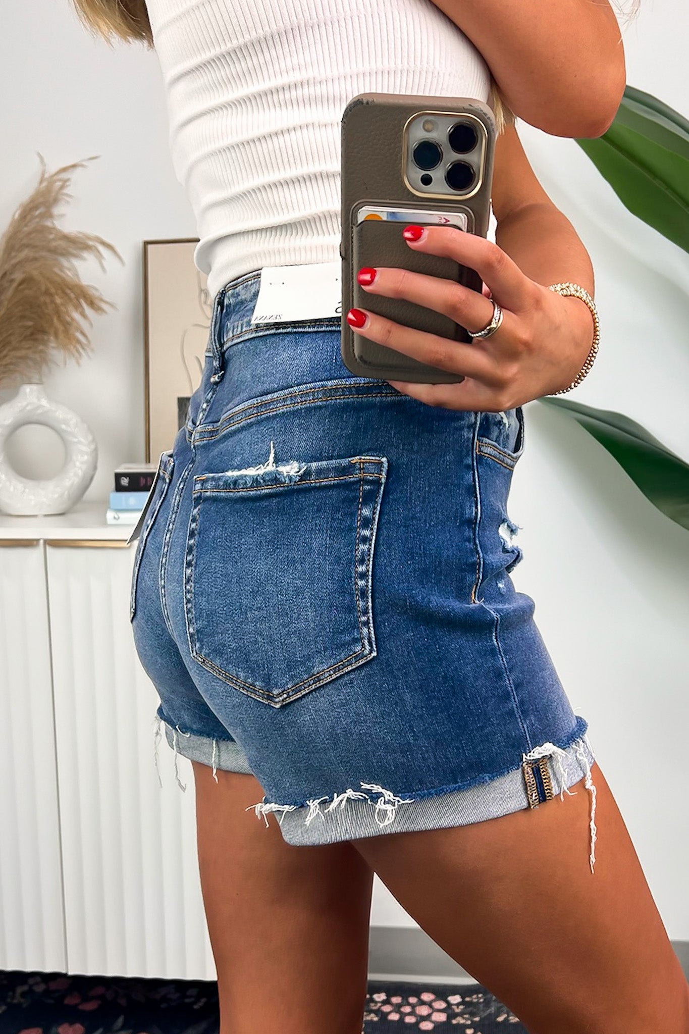 Distressed cuffed denim shorts store