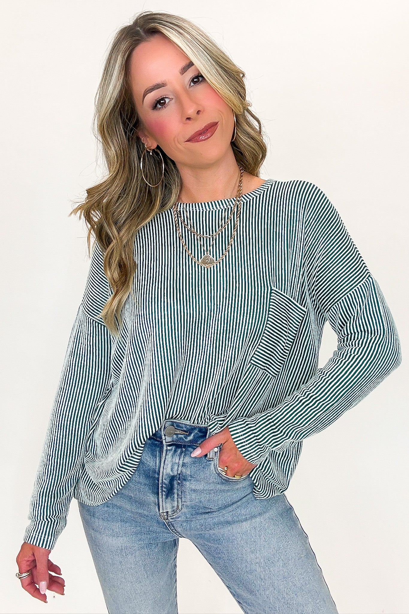 Dark Green / SM Harper Chill Ribbed Long Sleeve Top - Madison and Mallory