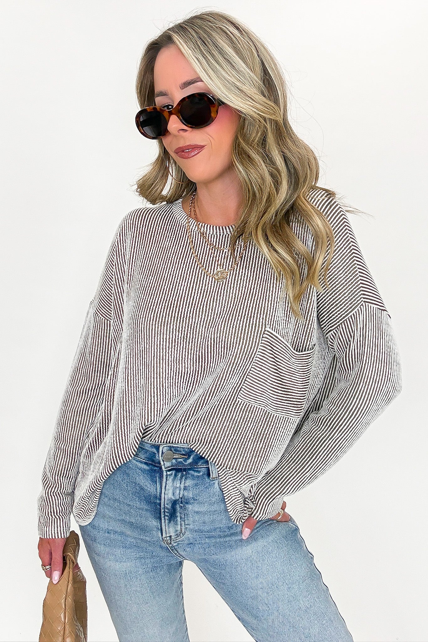 Mocha / SM Harper Chill Ribbed Long Sleeve Top - Madison and Mallory