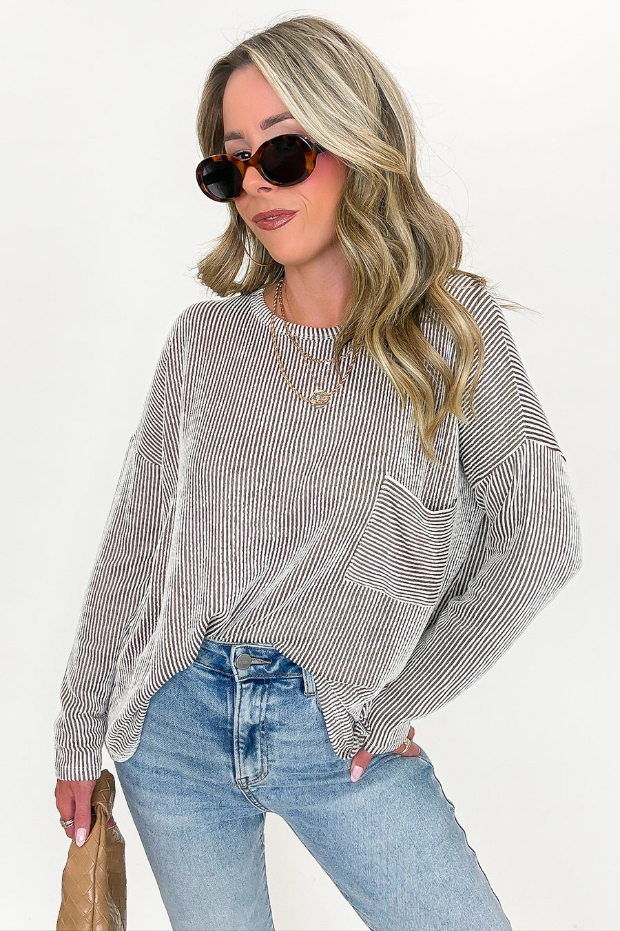 Mocha / SM Harper Chill Ribbed Long Sleeve Top - Madison and Mallory