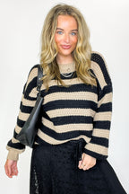 Taupe / S Harvest Lines Striped Knit Sweater - FINAL SALE - Madison and Mallory