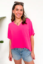 Fuchsia / S Have It Here V-Neck Pocket Airflow Top - Madison and Mallory