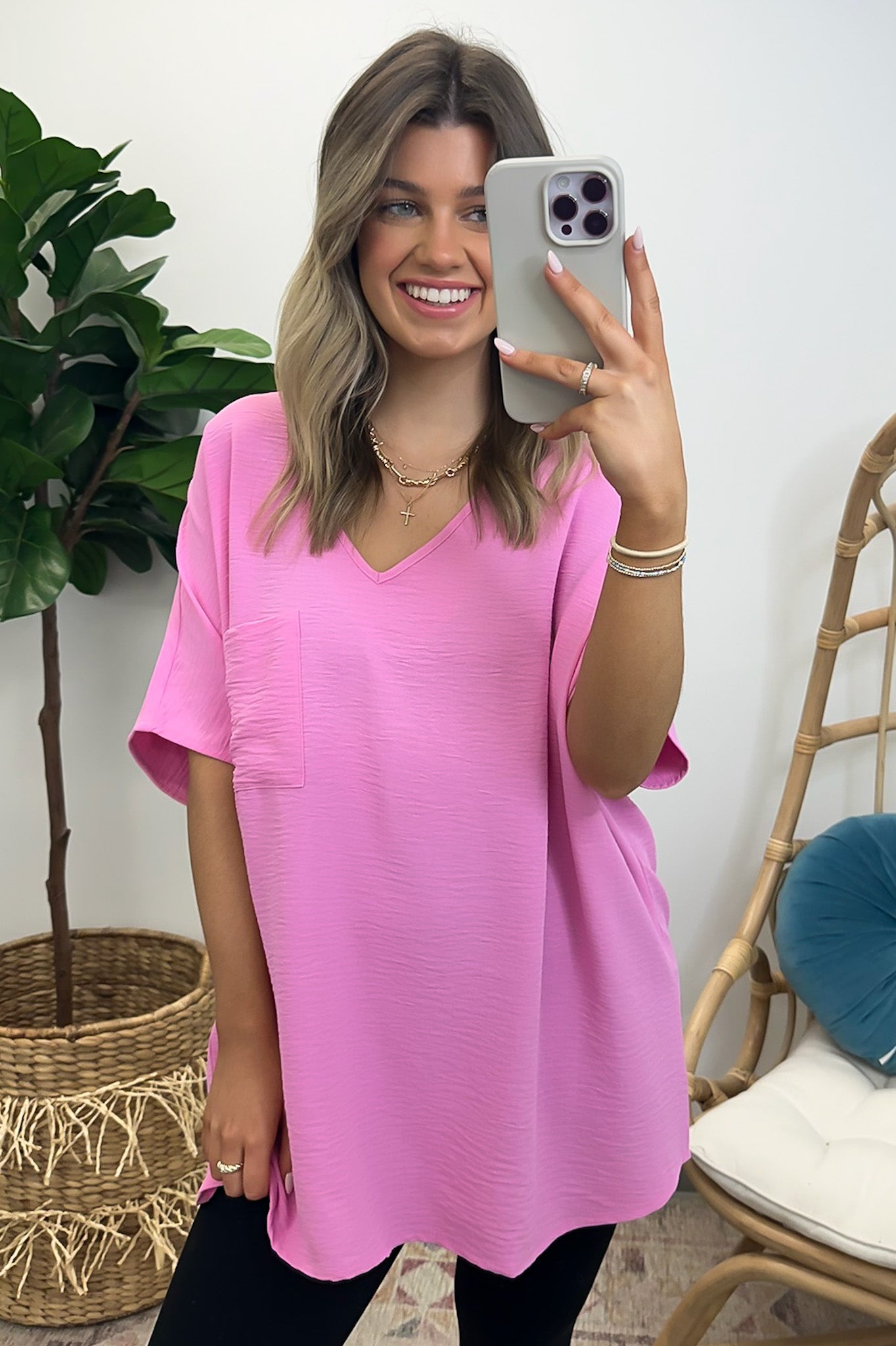 Candy Pink / S Have it Here V-Neck Pocket Top | BACK IN STOCK + NEW COLORS - Madison and Mallory