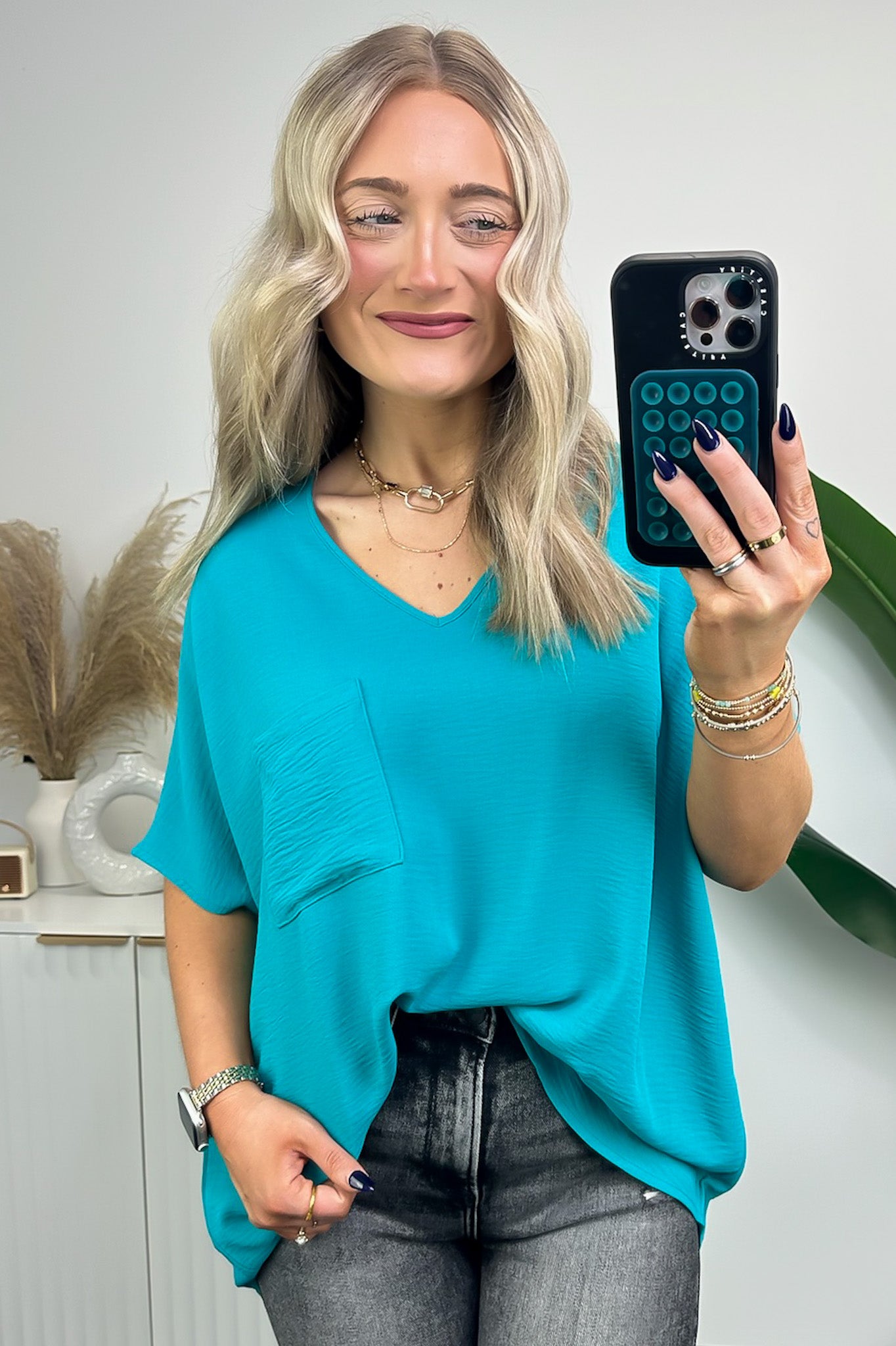 Light Teal / S Have it Here V-Neck Pocket Top | BACK IN STOCK + NEW COLORS - Madison and Mallory