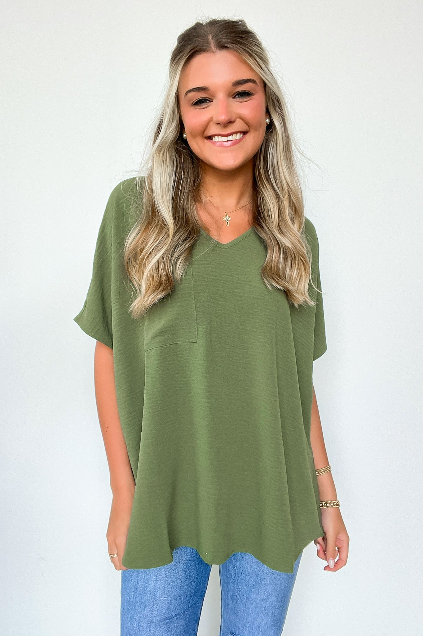 Ash Olive / S Have it Here V-Neck Pocket Top | BACK IN STOCK + NEW COLORS - Madison and Mallory