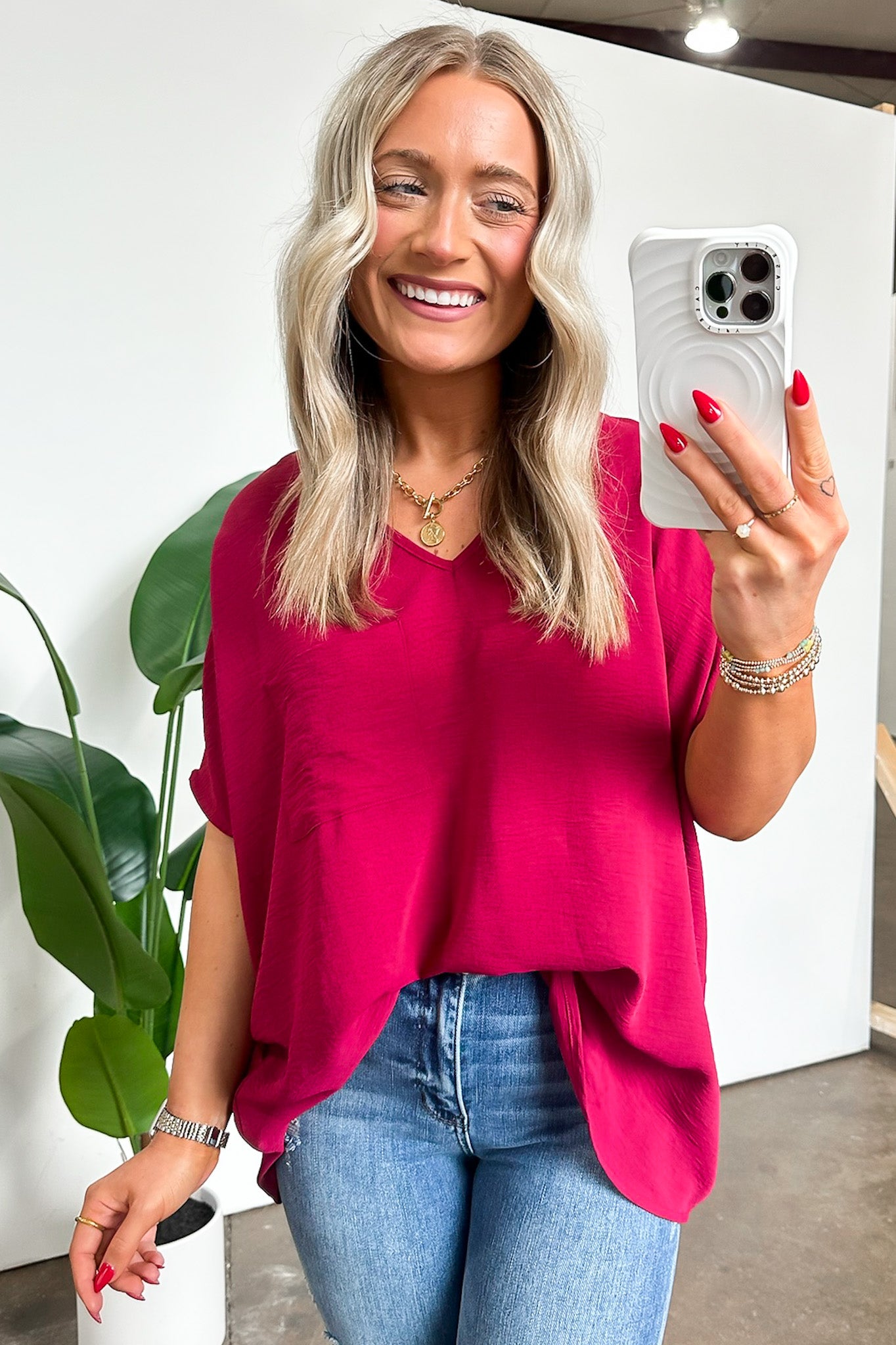 Cabernet / S Have it Here V-Neck Pocket Top | BACK IN STOCK + NEW COLORS - Madison and Mallory