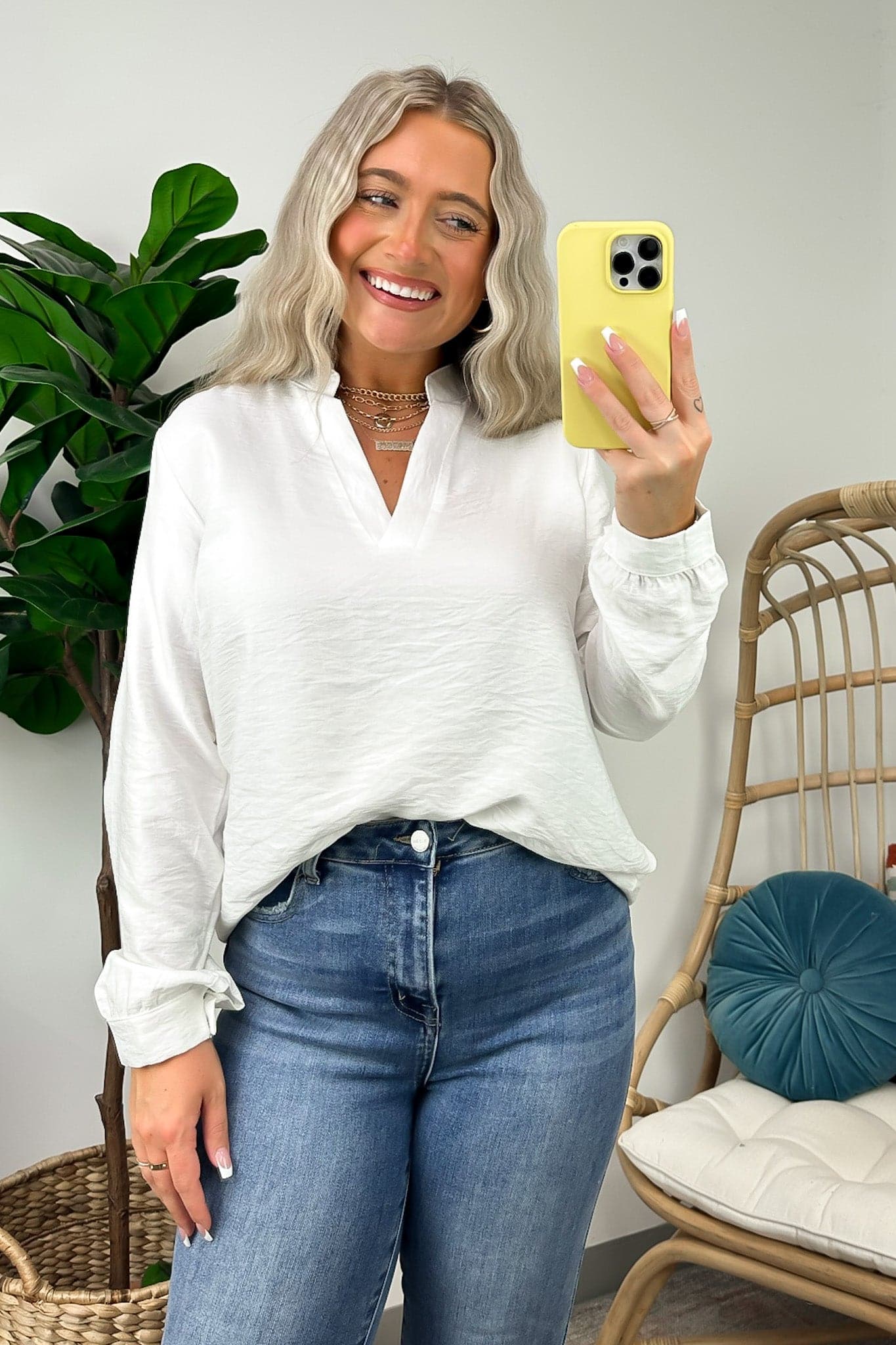 S / White Haylen Viscose V-Neck Relaxed Top - FINAL SALE - Madison and Mallory