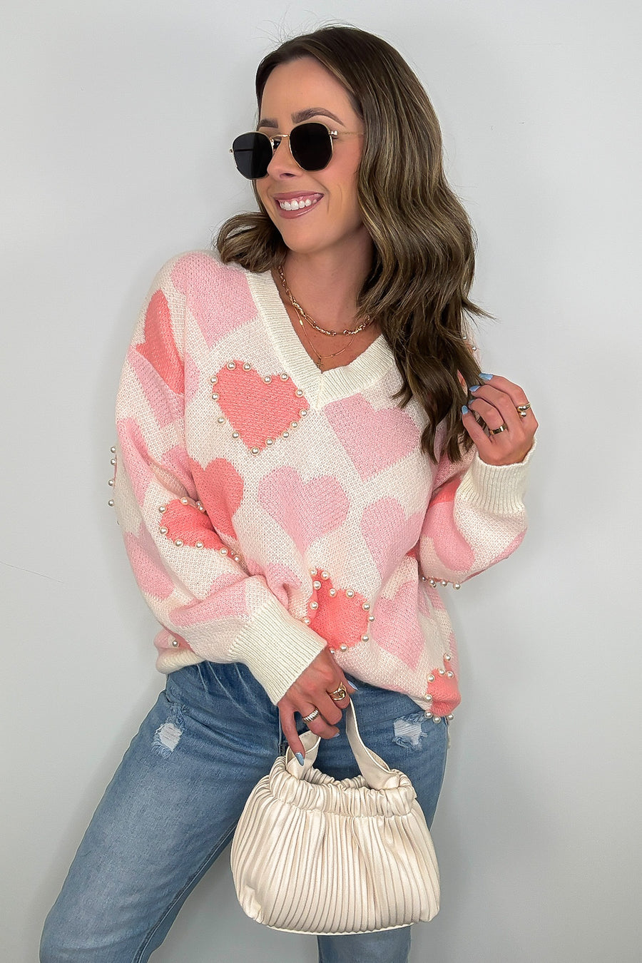 S / Cream Multi Heart of Luxe Knit Sweater - Madison and Mallory