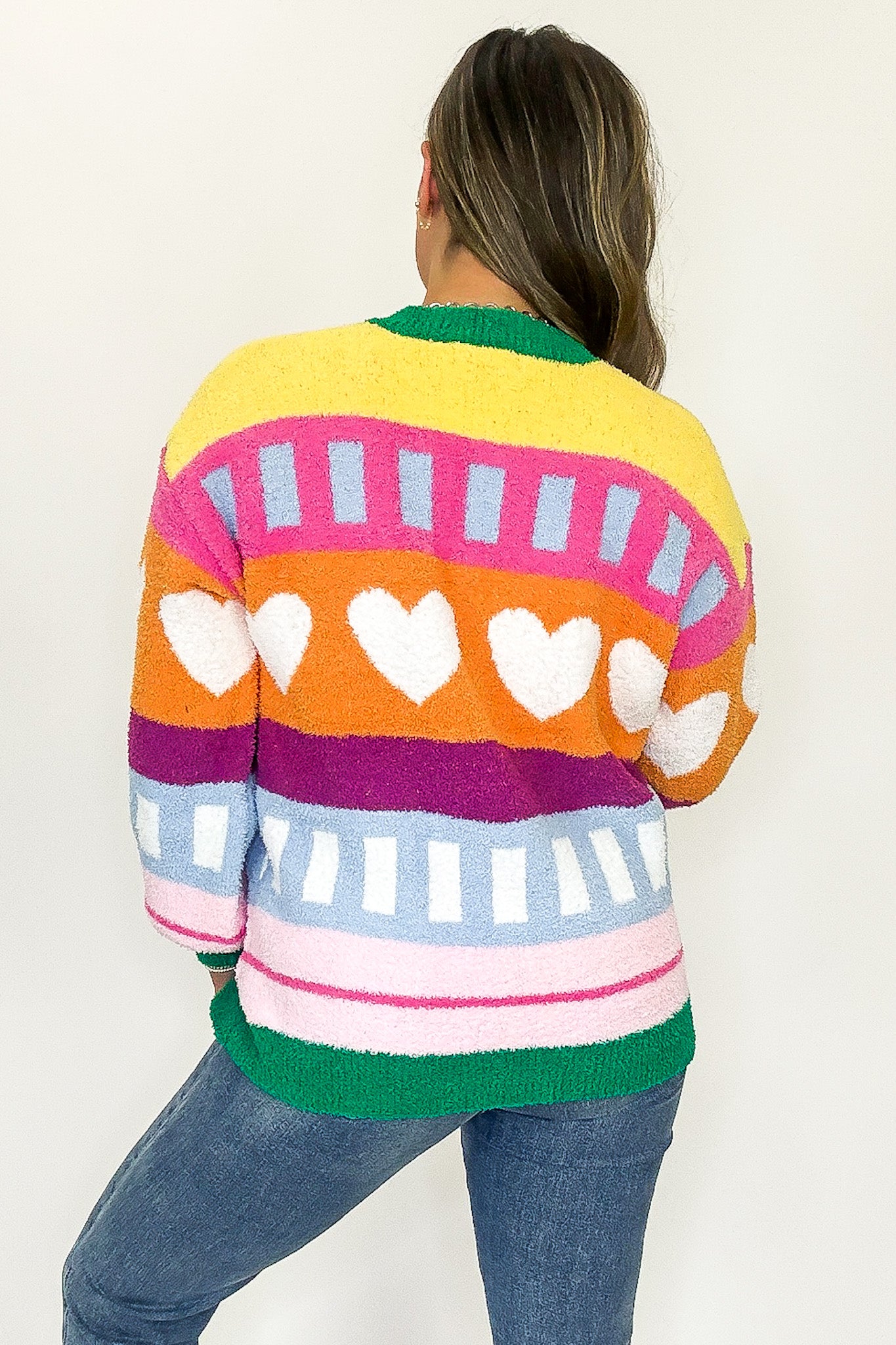 Heartstrings Pattern Fuzzy Knit Sweater - Madison and Mallory