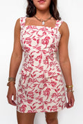 S / Ivory/Cherry Heirloom Bloom Floral Jacquard Square Neck Dress - Madison and Mallory