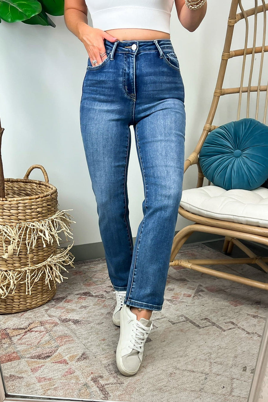 Medium / 1 Helenea High Rise Crop Straight Jeans - Madison and Mallory