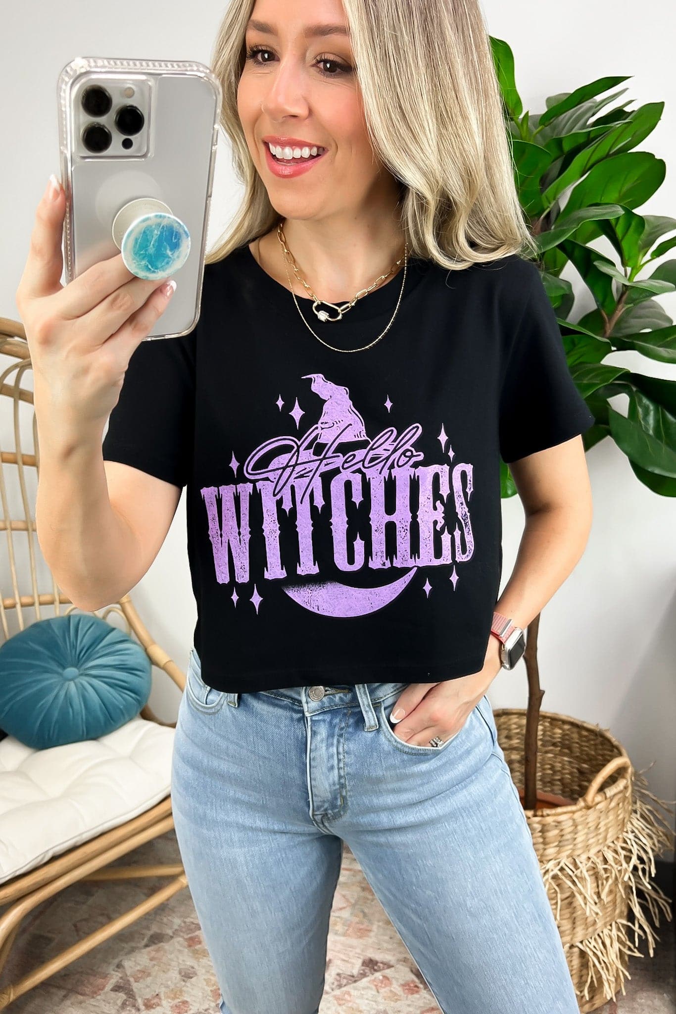 S / Black Hello Witches Graphic Cropped Tee - FINAL SALE - Madison and Mallory