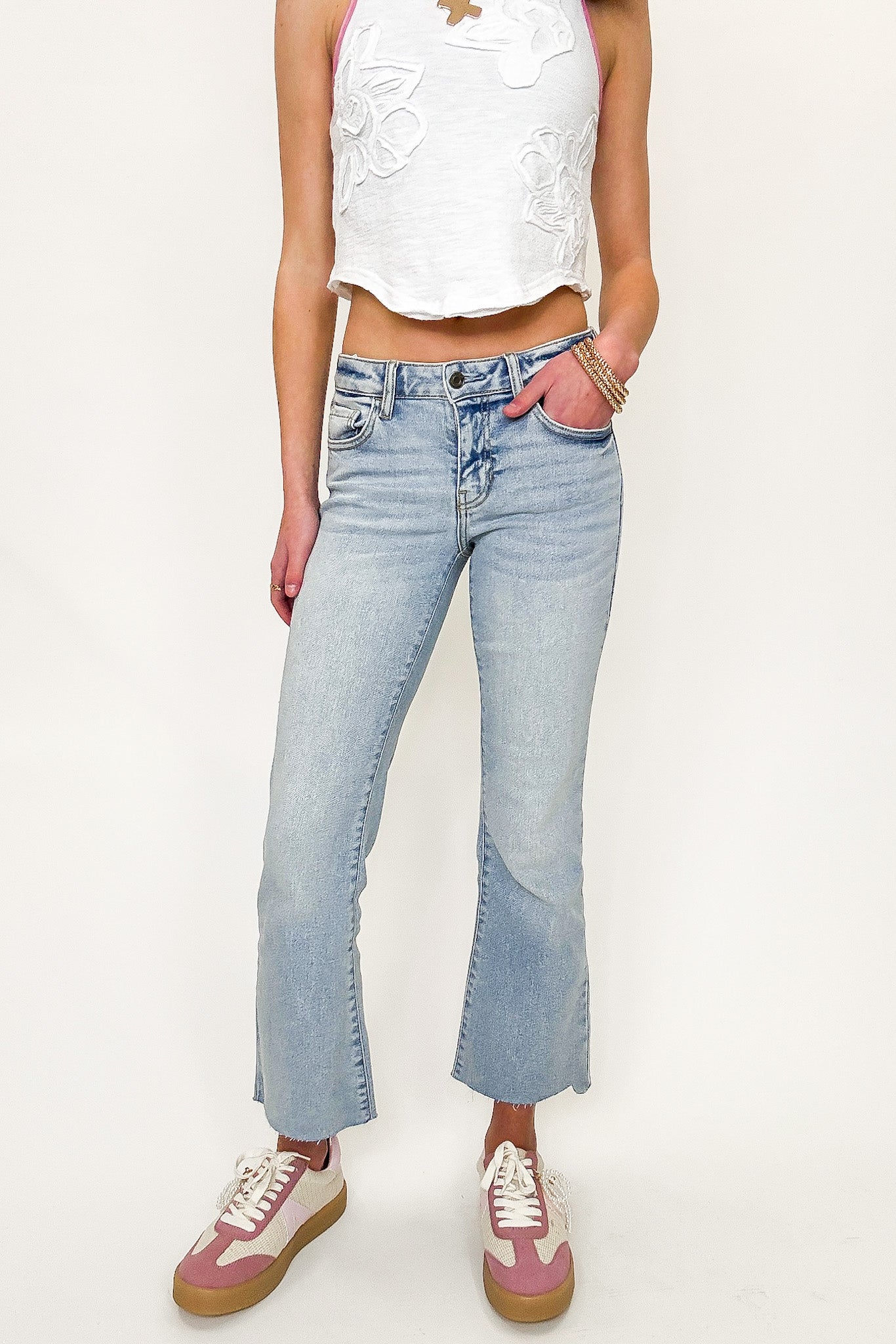 1 / Light Denim Heritage Mid Rise Crop Flare Jeans - Madison and Mallory