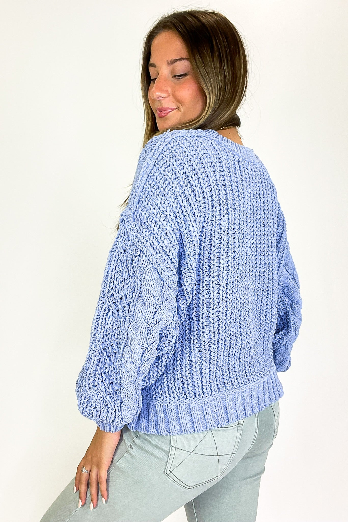 Heritage Knit V-Neck Cable Sweater · Madison + Mallory