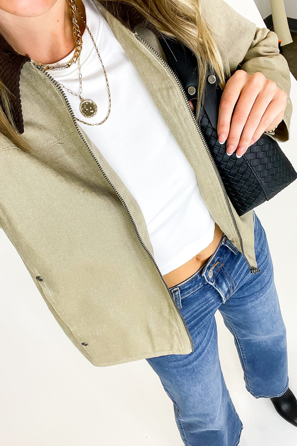 Highland Contrast Corduroy Collar Zip-Up Jacket - FINAL SALE - Madison and Mallory