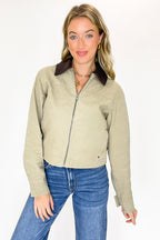 Highland Contrast Corduroy Collar Zip-Up Jacket - FINAL SALE - Madison and Mallory