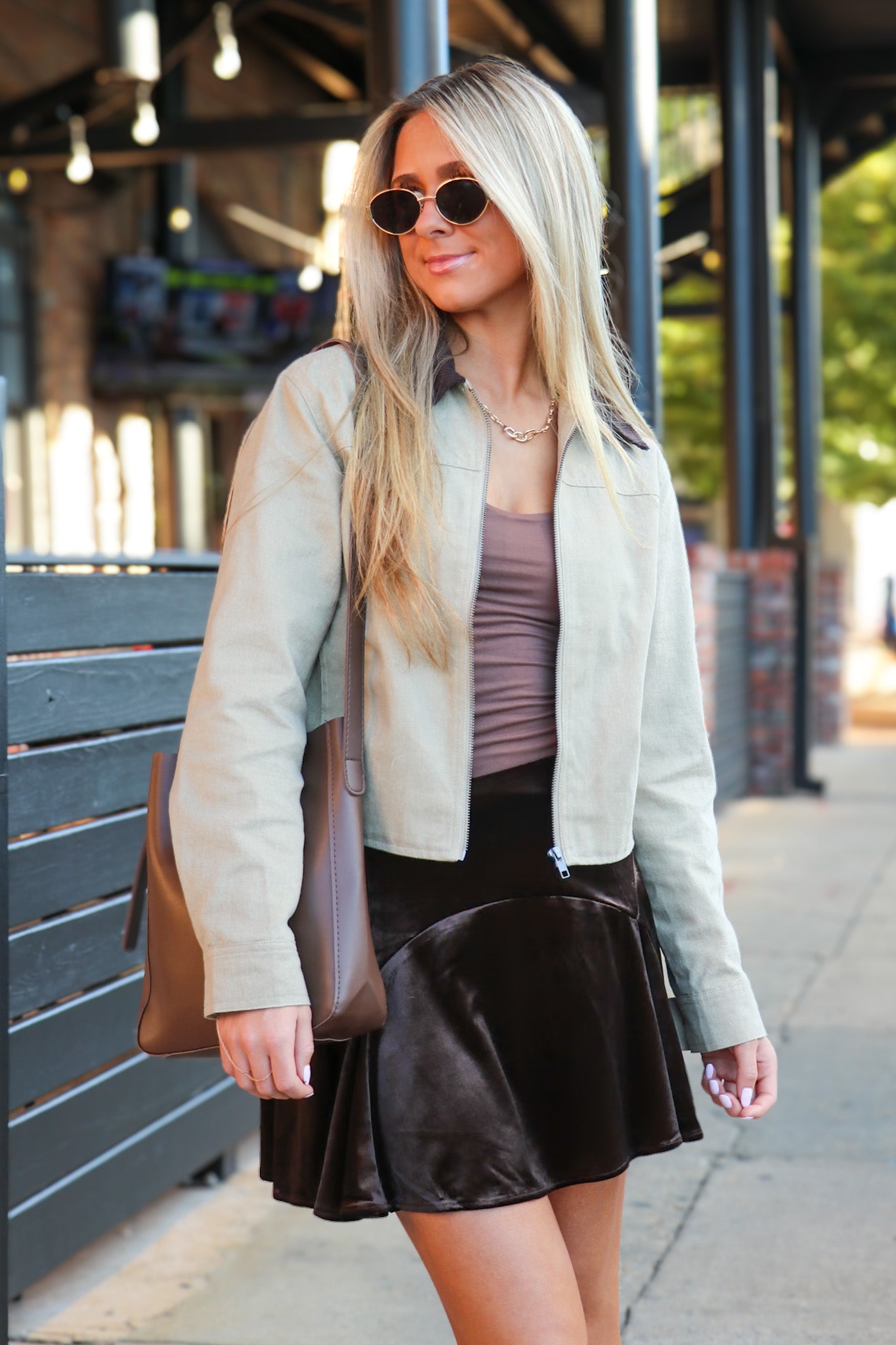 Highland Contrast Corduroy Collar Zip-Up Jacket - Madison and Mallory