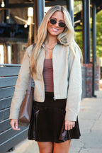 Highland Contrast Corduroy Collar Zip-Up Jacket - FINAL SALE - Madison and Mallory