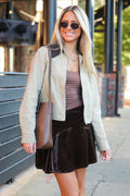 Khaki / S Highland Contrast Corduroy Collar Zip-Up Jacket - FINAL SALE - Madison and Mallory