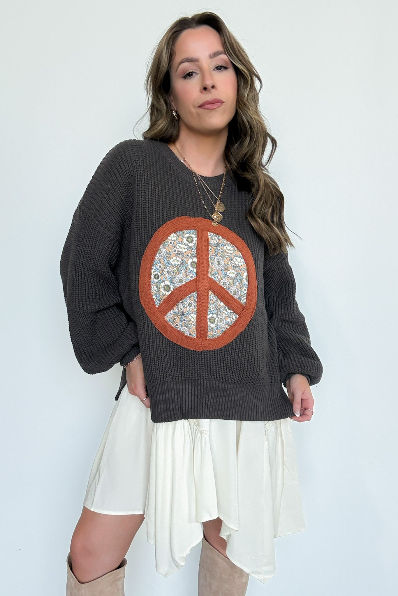  Hippie Era Patch Peace Sweater - Madison and Mallory