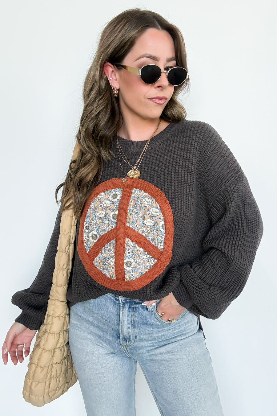  Hippie Era Patch Peace Sweater - Madison and Mallory