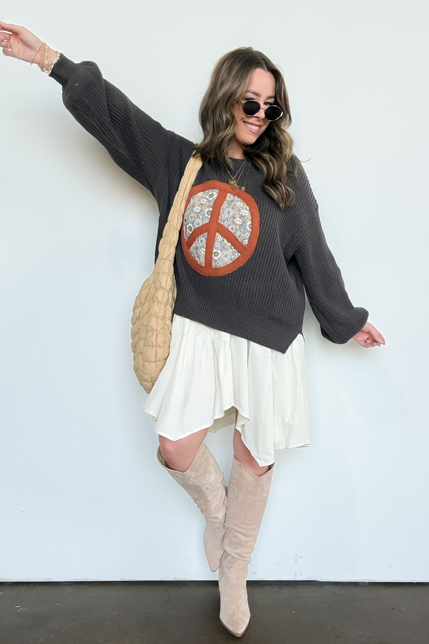  Hippie Era Patch Peace Sweater - Madison and Mallory